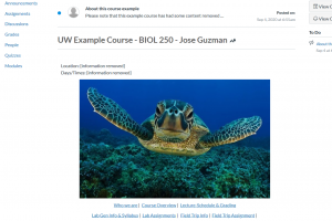 Image of course home page for Biol 250.