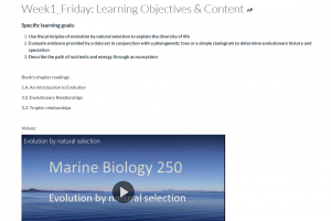 Screen capture of course week 1 page with embedded pre-recorded lecture video in Panopto.