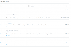 Screencapture of announcements page