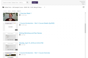 Screen capture of course recordings