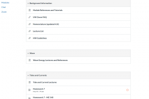 Screen capture of topical course modules
